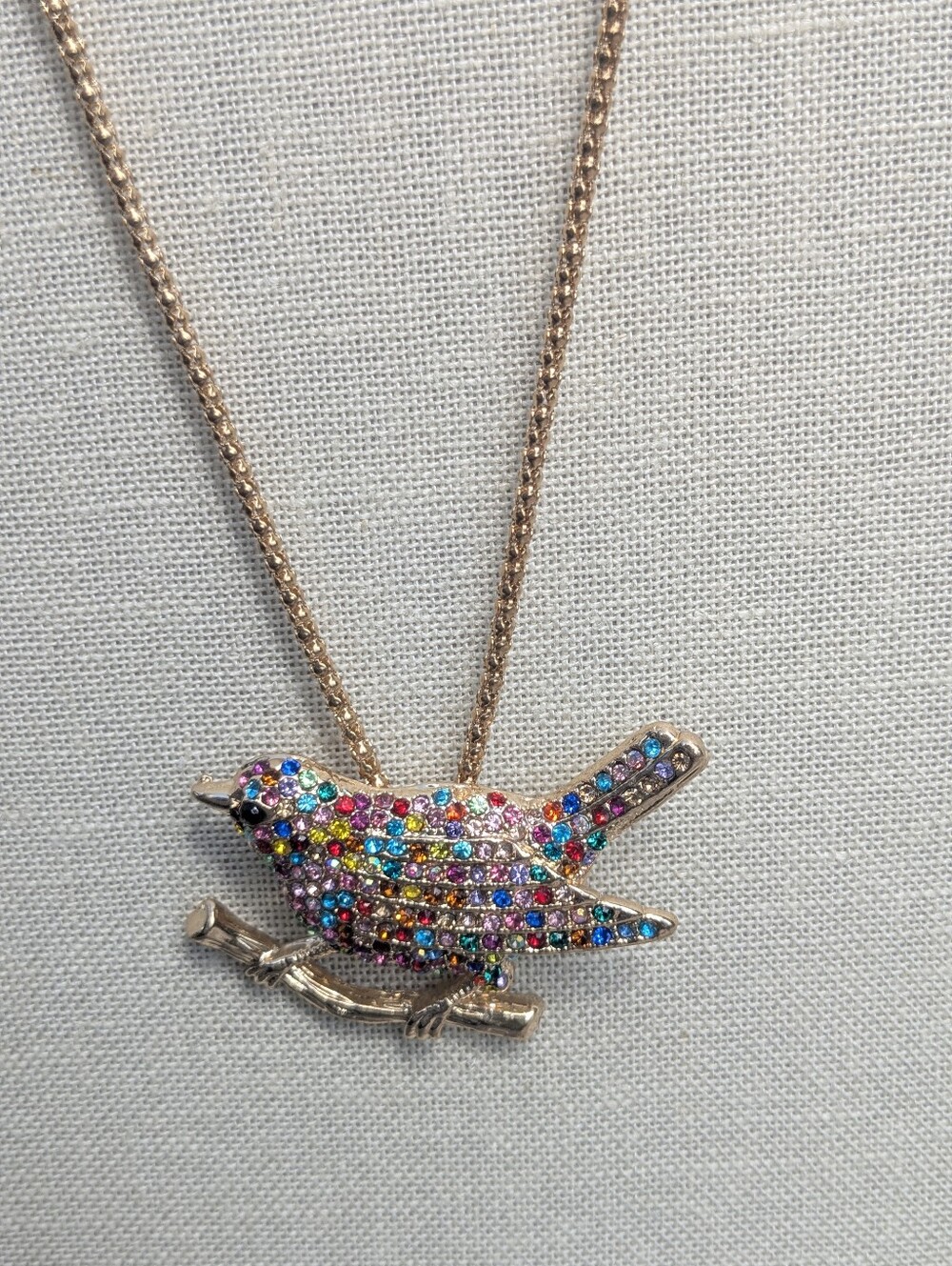 Betsey Johnson Rainbow Rhinestone Bird Necklace / Brooch Convertible Statement - Picture 2 of 8